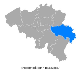 Map of Liege in Belgium on white