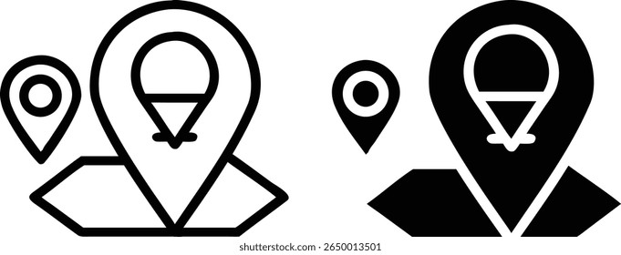 Map Lightbulb Location Icons – Black and White Idea Pin GPS Vector Set