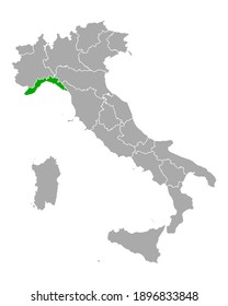 Map of Liguria in Italy on white