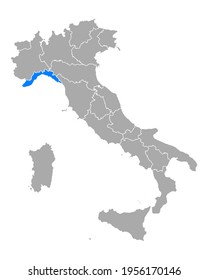 Karte Ligurien in Italien auf Weiß