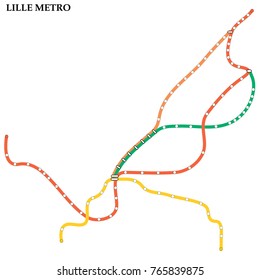 Map of Lille metro, Subway, Template of city transportation scheme for underground road. Vector illustration