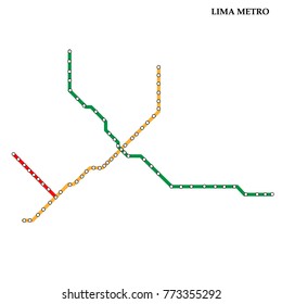 Map of the Lima metro, Subway, Template of city transportation scheme for underground road. Vector illustration