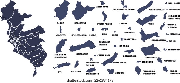 MAP OF LIMA AND ITS MUNICIPALITIES CAPITAL OF PERU