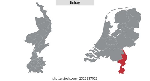 map of Limburg region of Netherlands and location on Dutch map