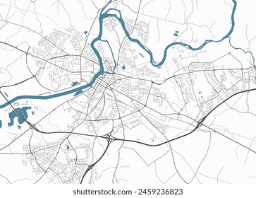 Map of Limerick, Ireland. Detailed city vector map, metropolitan area. Streetmap with roads and water.