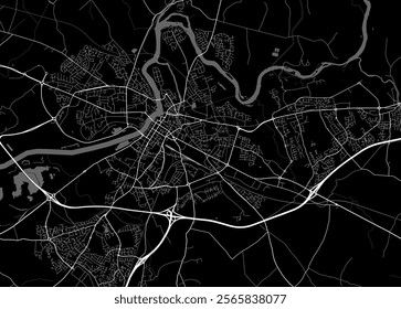 Map of Limerick, Ireland. Detailed city vector map, metropolitan area. Black and white streetmap with roads and water.