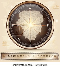 Map of limousin with borders in bronze