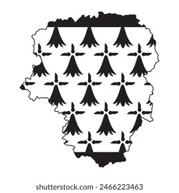 Mapa de la provincia de Limousin con su bandera oficial en color blanco y negro. Ilustración vectorial