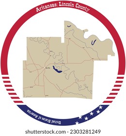 Map of Lincoln County in Arkansas, USA arranged in a circle.