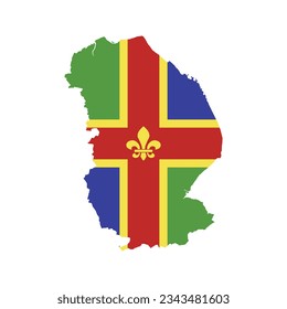 The map of the Lincolnshire county with its flag isolated on white background. Vector illustration