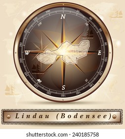 Map of lindau with borders in bronze