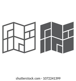 Map line and glyph icon, navigtion and location, place sign vector graphics, a linear pattern on a white background, eps 10.