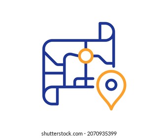 Kartenzeilensymbol. Wegweiser. Wegzeichen für die Reisestrecke. Farbenvolles Konzept der dünnen Linie. Symbol für eine lineare Karte. Bearbeitbarer Strich. Vektorgrafik