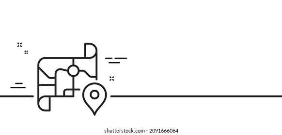 Icono de línea de mapa. Señal de viaje por carretera. Símbolo de distancia de ruta de viaje. Fondo mínimo de la ilustración de línea. Cartel de patrón de icono de línea de mapa. Concepto de plantilla web blanca. Vector