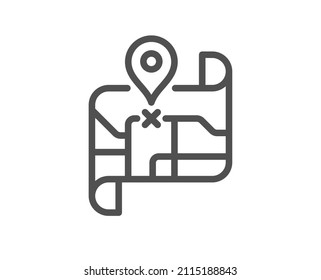 Map line icon. Road trip sign. Journey route distance symbol. Quality design element. Linear style map icon. Editable stroke. Vector