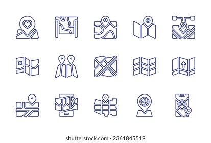 Map line icon set. Editable stroke. Vector illustration. Containing map, map location, maps, street map.