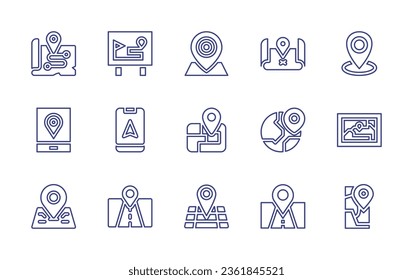 Map line icon set. Editable stroke. Vector illustration. Containing map, location, placeholder, gps, location pin, street.