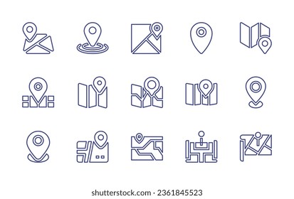 Map line icon set. Editable stroke. Vector illustration. Containing map, location, google maps, pin, street map, map pointer.