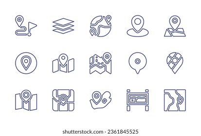 Map line icon set. Editable stroke. Vector illustration. Containing destination, architecture, worldwide, placeholder, map, location, map marker, google maps, map sign.
