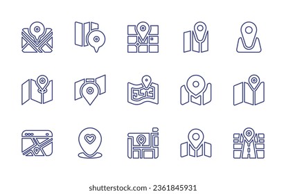 Map line icon set. Editable stroke. Vector illustration. Containing maps, location, map, pin, street map, marker.