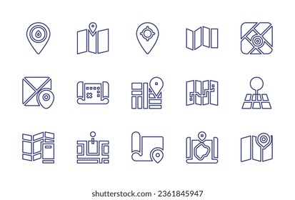 Map line icon set. Editable stroke. Vector illustration. Containing map location, map, tracking, maps, map pin.
