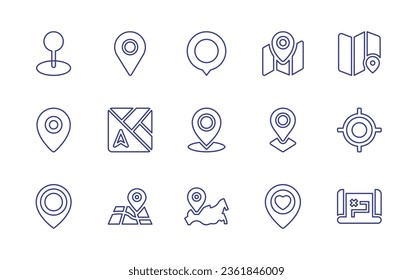 Map line icon set. Editable stroke. Vector illustration. Containing pin, placeholder, location, location pin, map, gps, treasure map.