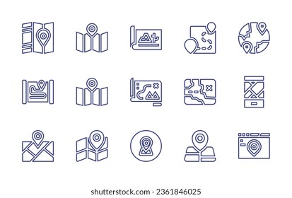 Map line icon set. Editable stroke. Vector illustration. Containing map, location pin, gps, location, destination, website.