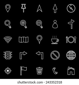 Map line icons on black background, stock vector