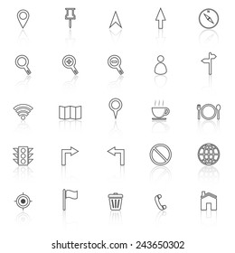 Map line icons with reflect on white background, stock vector