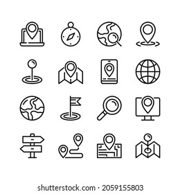 Map line icons. Set of outline symbols, simple graphic elements, modern linear style black pictograms collection. Vector line icons set