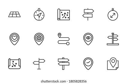 Map line icons set. Stroke vector elements for trendy design. Simple pictograms for mobile concept and web apps. Vector line icons isolated on a white background.