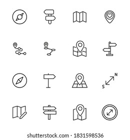 Map line icons set. Stroke vector elements for trendy design. Simple pictograms for mobile concept and web apps. Vector line icons isolated on a white background.