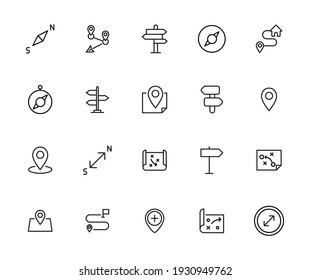 Map line icons set. Stroke vector elements for trendy design. Simple pictograms for mobile concept and web apps. Vector line icons isolated on a white background.