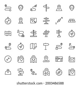 Map line icons set. Stroke vector elements for trendy design. Simple pictograms for mobile concept and web apps. Vector line icons isolated on a white background.