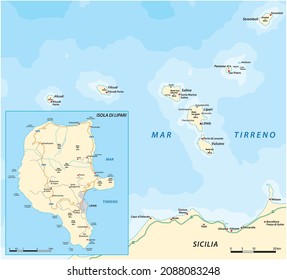 Karte der Insel Lipari und der Äolischen Inseln, Sizilien, Italien