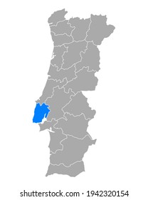 Map of Lisbon in Portugal on white