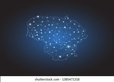 Map of Lithuania - Abstract mash line and point scales on circuit dark background. Wire frame 3D mesh polygonal network line, design sphere, dot and structure. Vector illustration eps 10.