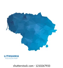 Map of Lithuania. Blue geometric polygon map.