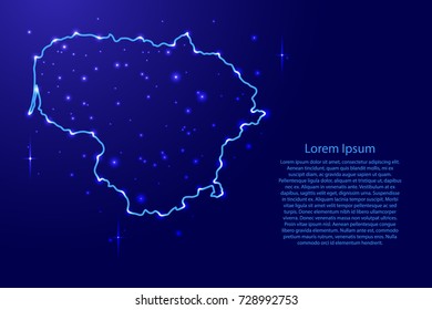 Map Lithuania from the contours network blue, luminous space stars of vector illustration