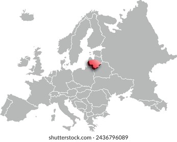 map of LITHUANIA with the countries of EUROPA 3d isometric