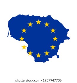 Map of Lithuania with European Union flag isolated on white background.