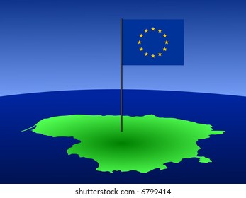 mapa de la bandera de Lituania y de la Unión Europea sobre la ilustración pole