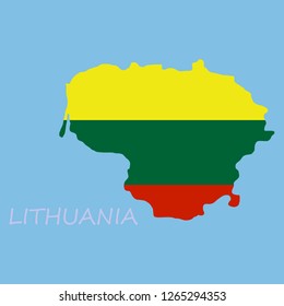 Map Of Lithuania With Flag As Texture Isolated On color Background. Vector Illustration