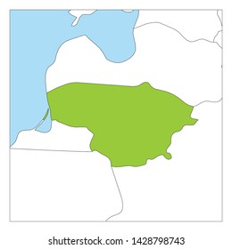 Map of Lithuania green highlighted with neighbor countries.