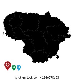Map of Lithuania, High Detailed Map of Lithuania isolated on white background.Vector illustration eps 10