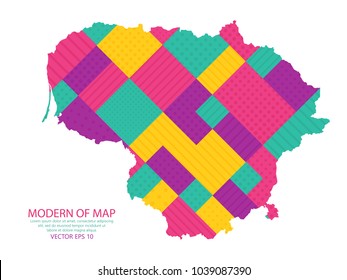 Map of Lithuania - Modern Geometric dots and lines background, colorful carving art - blue, yellow and purple. Vector illustration eps 10.