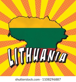 map of lithuania with national flag in pop art style
