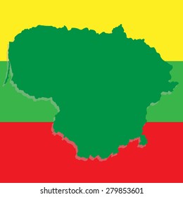 map of Lithuania on the background of the national flag