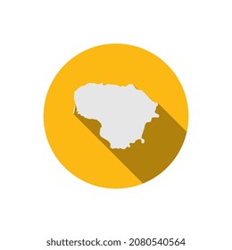 Map of Lithuania on yellow circle with long shadow