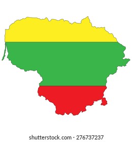 map of Lithuania painted in national colors